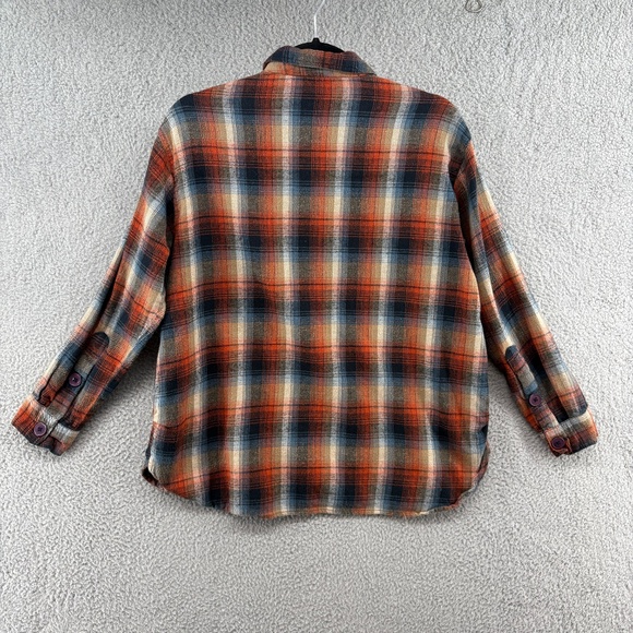 Angie Plaid Flannel Button-Down Shirt Women’s Small Rust Navy Tan Cotton Pockets - Picture 7 of 10